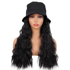 24 Inch /60 cm Hat Wig Women Beautiful Long Wavy Curly Synthetic Daily Use Wig